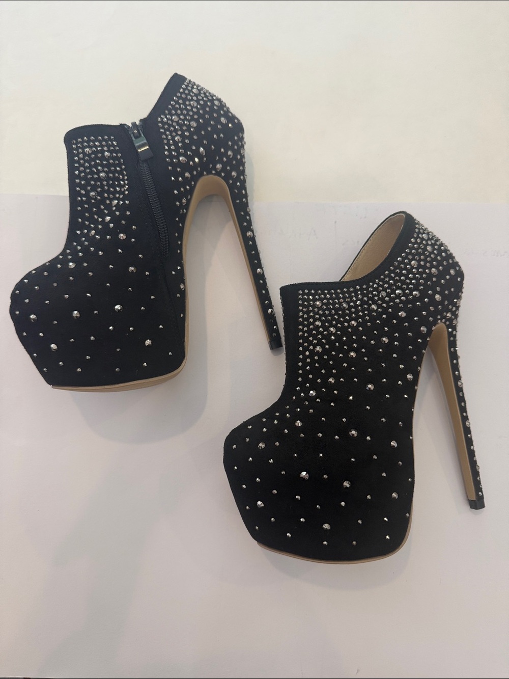 Black size 36 Crystal-Embellished Women's High Heel Booties